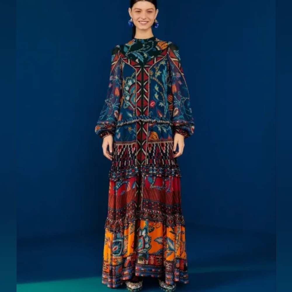 NWT FARM RIO | $335 Ainika Tapestry Tiered Maxi Dress - Picture 2 of 9